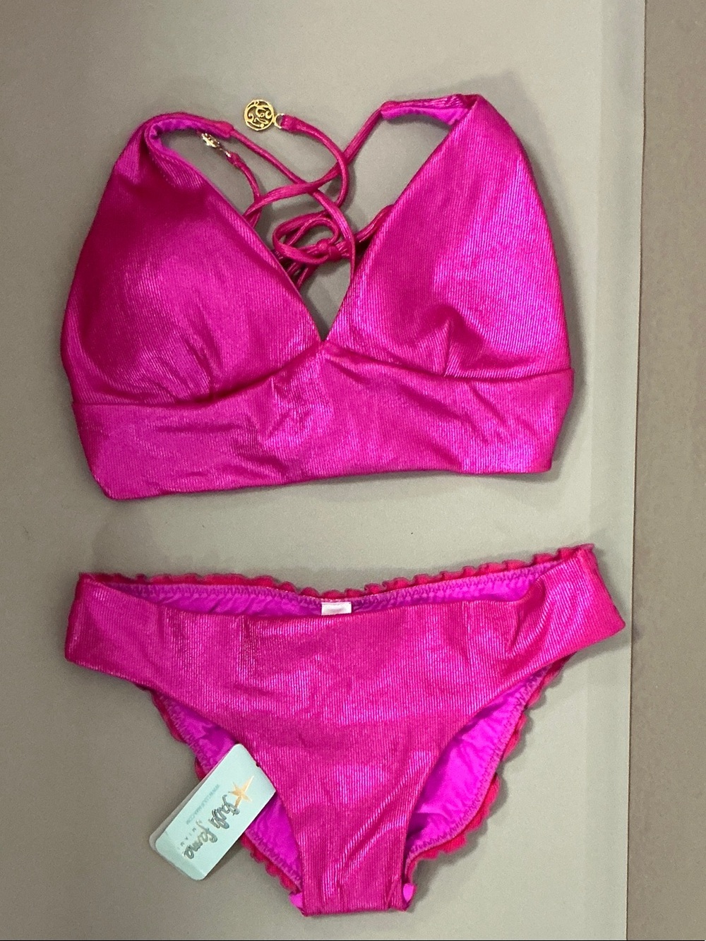 Luli Fama Shimmer Fuchsia Bikini Set - Bralette Top & Classic Bottom